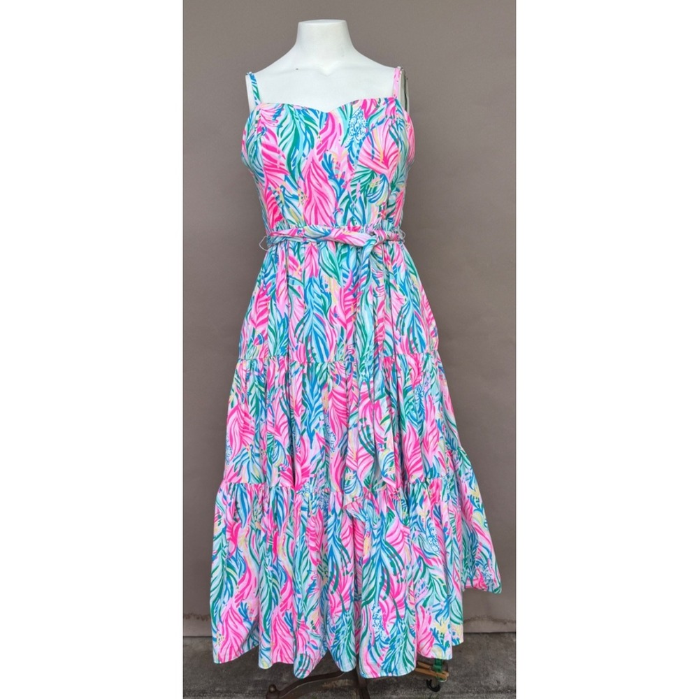 NWOT Lilly Pulitzer Edith Cotton Midi Dress Sea Turtle Soiree 14 Resort Boutique